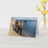 Carte Kroyer - Trois pêcheurs tirant un bateau (Fleur jaune)