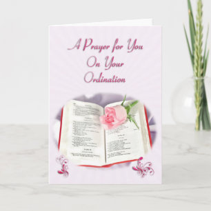 Carte La Bible et la prière rose pour l'Ordination