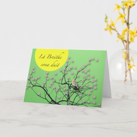 Carte Lá Breithe sona duit Irish Birthday with Robin (Fleur jaune)