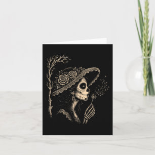 Carte La Catrina Soufflant Vœux Pissenlit Vintage Drôle