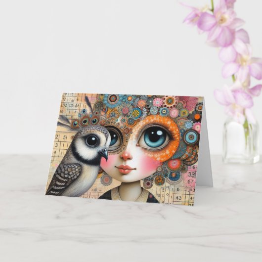 Carte La Dame aux Oiseaux Collage Toutes Occasions  (Orchidée)