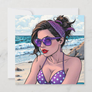 Carte La dame de plage à Shades, Bikini et Bandana