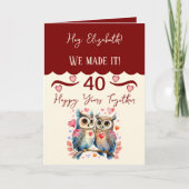 Carte La femme 40e anniversaire owls maroon rose (Devant)