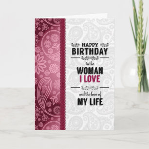 Carte la femme que vous aimez Anniversaire en rose et bl