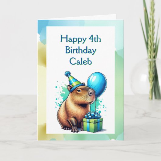 Carte La fête d'anniversaire du garçon à thème Capybara (Devant)