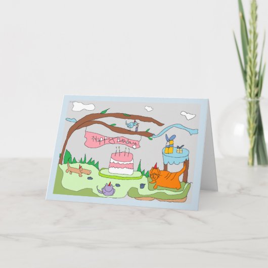 Carte La fête de Drawlings animals say, Joyeux anniversa (Devant)