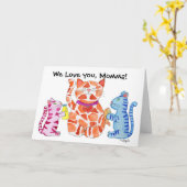 Carte La fête des mères, chatte et chatons (Fleur jaune)