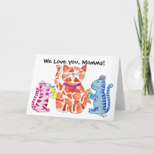 Carte La fête des mères, maman chat et chatons