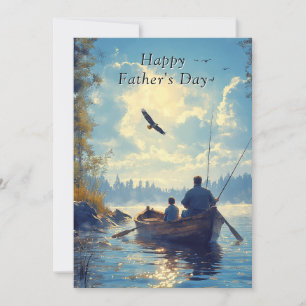 Carte La fête des Pères Père et fils en bateau à rames p