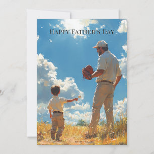 Carte La fête des pères Père et fils jouant au baseball