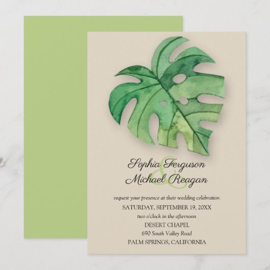 Carte La feuille de Monstera Tropical sur le mariage Tan (Devant / Derrière)