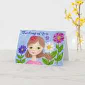 Carte La fille de jardin d'agrément pensant à vous (Fleur jaune)