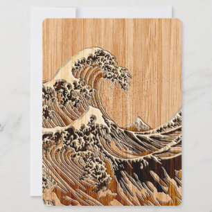 Carte La Grande Vague Hokusai Style Bamboo Bois