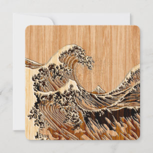 Carte La Grande Vague Hokusai Style Bamboo Bois