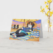 Carte La journée parfaite à la plage, chat  (Fleur jaune)