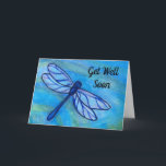 Carte La libellule bleue va bien bientôt<br><div class="desc">Soyez inspiré par une libellule bleue obtenir bientôt carte bien. Le design moderne a été créé à partir de mon aquarelle originale peinte dans les tons cool bleu océan,  vert turquoise et noir. Une carte créative et solidaire pour envoyer des voeux sincères pour la santé et le bonheur.</div>