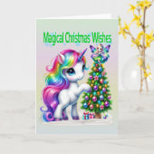 Carte La licorne magique voeux de noël (Fleur jaune)