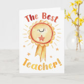 Carte La Meilleure Enseignante – Rosette de Récompense A (Fleur jaune)
