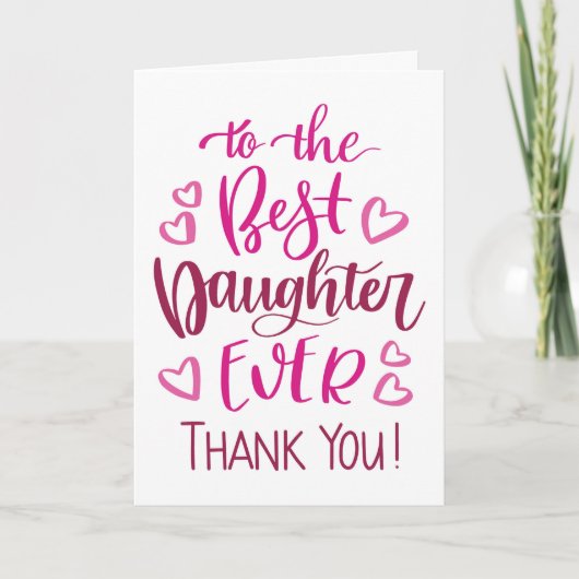 Carte La meilleure fille jamais Merci typographie en ros (Devant)