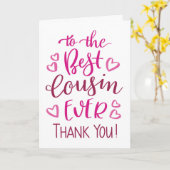 Carte La meilleure typographie Merci de Cousin en rose (Fleur jaune)