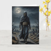 Carte La momie marche Halloween (Fleur jaune)