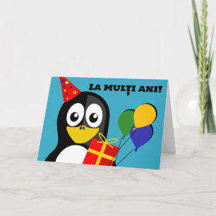 Carte La multi ani ! Joyeux anniversaire en pingouin rou