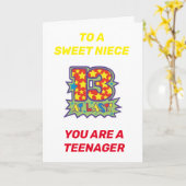 Carte LA NIECE EST UNE "ADOLESCENTE" SUR SON **13e ANNIV (Fleur jaune)