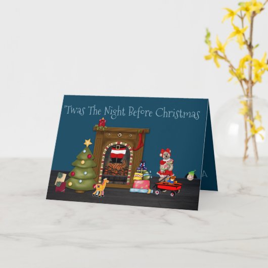 Carte La Nuit Avant Noël avec Basset Endormi, Feu (Fleur jaune)