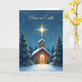 Carte La paix religieuse de Noël sur Terre Chapelle Neig (Fleur jaune)