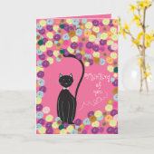 Carte La pensée à vous cardent le chat noir avec des (Fleur jaune)