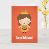 Carte La petite fille mignonne de citrouille badine (Fleur jaune)