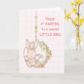 Carte La Petite Fille, premier lapin de Pâques à coudre (Fleur jaune)