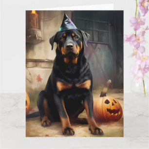 Carte La peur de l'Halloween Citrouille de Rottweiler