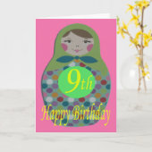 Carte La poupée russe joyeuse 9e anniversaire (Fleur jaune)