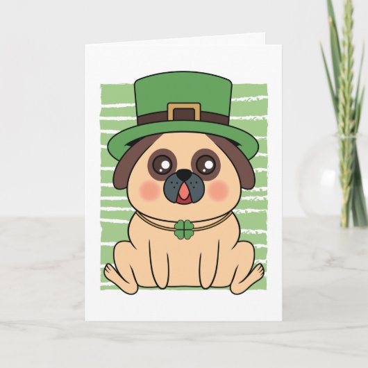 Carte La Saint-Patrick Chien Pug Chanceux Trèfle (Devant)