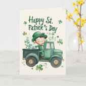 Carte La Saint-Patrick et joyeux petit lutin (Fleur jaune)