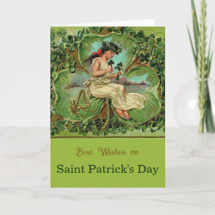 Carte La Saint-Patrick Fille Vintage avec des Trèfles 