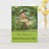 Carte La Saint-Patrick Fille Vintage avec Trèfles  (Fleur jaune)