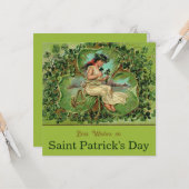 Carte La Saint-Patrick Vintage Fille aux Trèfles  (Devant/Arrière en situation)