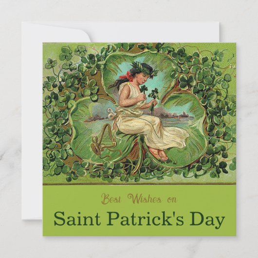 Carte La Saint-Patrick Vintage Fille aux Trèfles  (Devant)