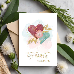 Carte La Saint-Valentin aquarelle Deux cœurs un amour