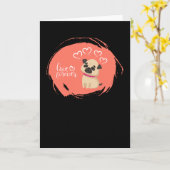 Carte La Saint-Valentin avec un chien pug mignon (Fleur jaune)