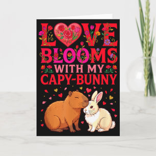 Carte La Saint-Valentin capybara lapin l'amour fleurit
