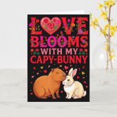Carte La Saint-Valentin capybara lapin l'amour fleurit (Fleur jaune)