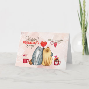 Carte La Saint-Valentin Couple de Chat Romantique Mignon
