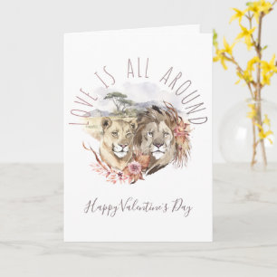 Carte La Saint-Valentin de l'amour de lion de la savane 