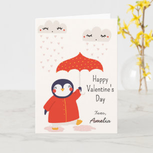 Carte La Saint-Valentin d'un pingouin mignon en classe p