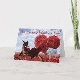Carte La Saint Valentin magique Unicorne et Dragon