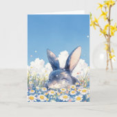 Carte La sieste du lapin dans le pré (Fleur jaune)