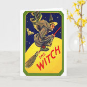 Carte La sorcière Halloween Vintage (Fleur jaune)